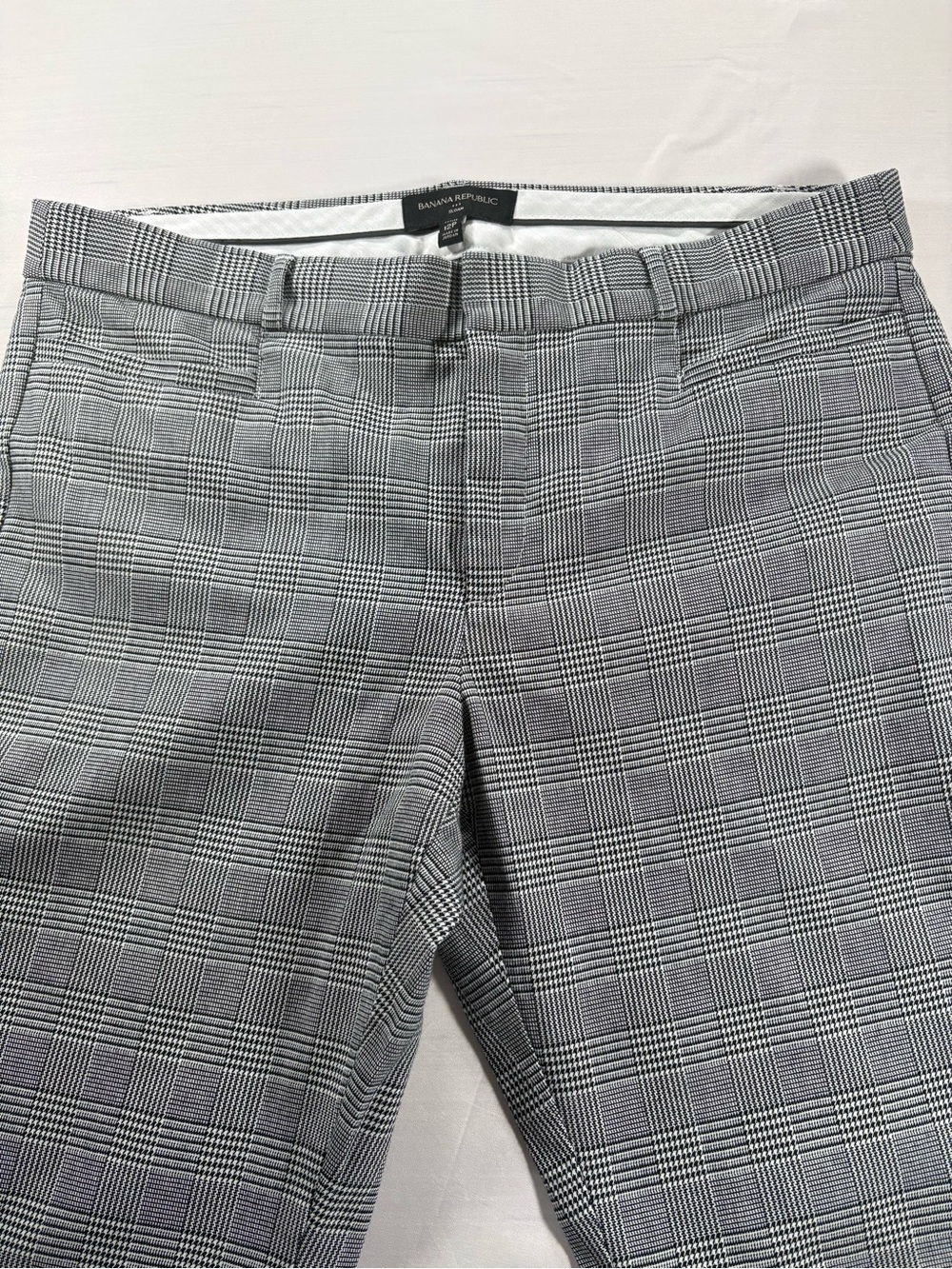 Banana Republic Sloan Womens 12P Plaid Ankle Pants Black White Glen Stretch